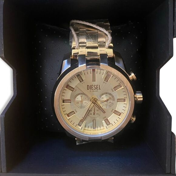 Diesel Men's Chronograph Split Gold-Tone Stainless Steel Bracelet Watch 51mm NEW - Picture 5 of 11